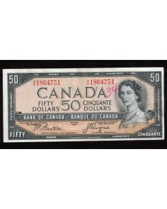 1954 Canada $50 devils face banknote Beattie Coyne A/H 1864751 VF/EF