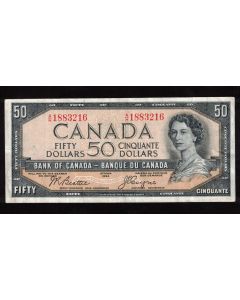 1954 Canada $50 devils face banknote Beattie Coyne A/H 1883216 nice VF+
