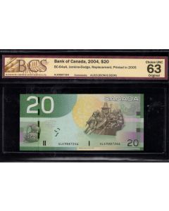 2004 PD05 Canada $20 replacement Jenkins Dodge ALK9887264 BCS CH UNC63