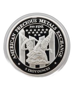 APMEX American Precious Metals Exchange 5 oz .9999 Fine Silver Round - Eagle & Flag Design