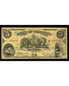 1935 Bank of Toronto $5 banknote A SN 076221 VF