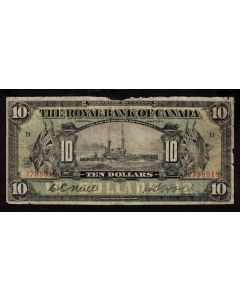  1913 Royal Bank of Canada $10 note 2798918 margin tears, pinhole