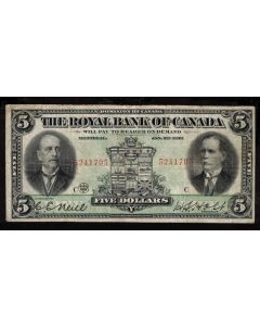 1913 Royal Bank of Canada $5 banknote 12-04 SN 5241705 FINE+