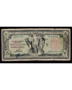 1917 Canadian Bank of Commerce $5 note large Logan B384172 VG/F