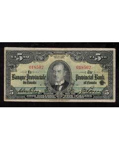 1936 Provincial Bank of Canada $5 blue back SN018502 VF