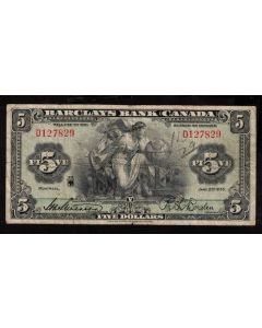 1935 Barclays Bank of Canada $5 12-02 SN D127829 F/VF