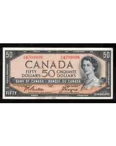 1954 Canada $50 devils face banknote Beattie Coyne A/H 4709098 a/EF