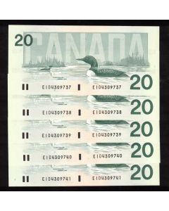 1991 Canada $20 consecutive 5-notes Theissen Crow EID4309737-41 CH UNC