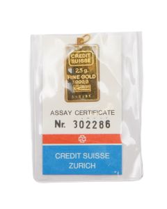 Credit Suisse 2.5g .9999 Fine Gold Bar 14k Bezel Pendant w/ Assay Certificate 