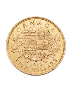 1912 Canada $5 gold coin very nice EF+