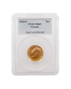 1919c Canada Gold sovereign coin PCGS MS63