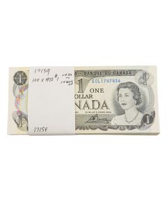 100 x Canada 1973 $1 dollar banknotes many consecutive Choice AU+ to UNC+