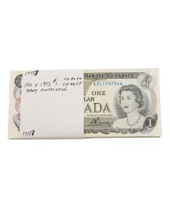 100 x Canada 1973 $1 dollar banknotes many consecutive Choice AU to UNC+
