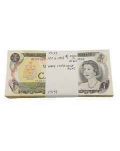 100 x Canada 1973 $1 dollar banknotes many consecutive runs Choice AU to UNC+