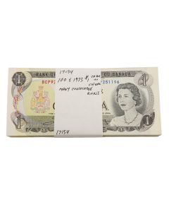 100 x Canada 1973 $1 dollar banknotes many consecutive Choice AU to UNC+