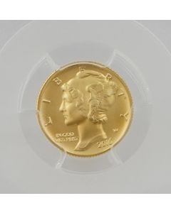 2016-W 10C Gold Mercury Dime PCGS SP70 FDOI Mercanti Signed 100th Anniv