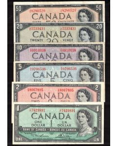 1954 Canada 6-note set $1 to $50 Beattie Coyne Lawson Bouey Rasminsky VF+