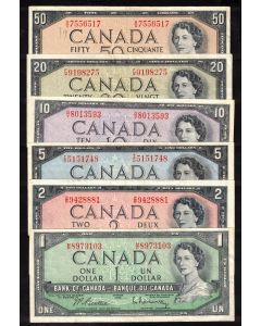 1954 Canada 6-note set $1 to $50 Beattie Rasminsky VF
