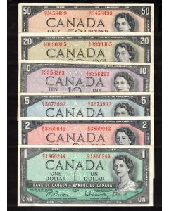 1954 Canada 6-note set $1 to $50 Beattie Rasminsky VF+