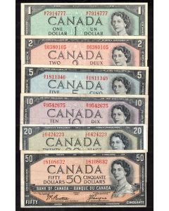 1954 Canada 6-note set $1 to $50 Beattie Coyne Lawson Bouey Rasminsky VF+