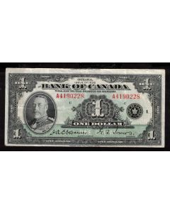 1935 Canada $1 dollar banknote A4190228 Error cut out of register VF+