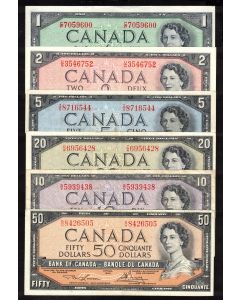 1954 Canada 6-note set $1 to $50 Beattie Lawson Bouey Rasminsky VF