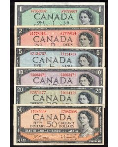 1954 Canada 6-note set $1 to $50 Beattie Coyne Rasminsky VF