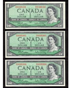 3 x Canada 1954 $1 banknotes Beattie Rasminsky all 3 have Prefix P/P Choice UNC