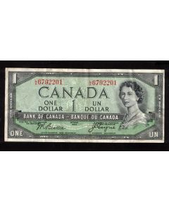 1954 Canada $1 dollar devils face note Beattie Coyne L/A 6792201 VF+