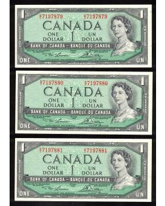 3 x Canada 1954 $1 consecutive notes Lawson Bouey A/I 7197879-81 CH UNC