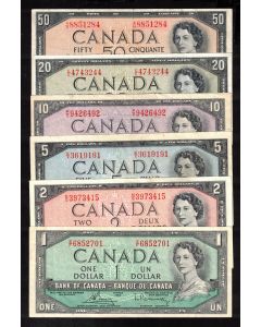 1954 Canada 6-note set $1 to $50 Beattie Coyne Lawson Bouey Rasminsky VF+