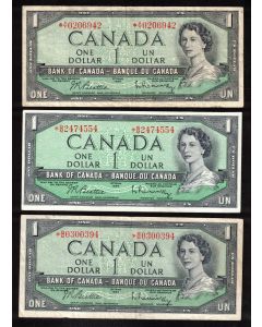 3 x Canada 1954 $1 replacement notes Beattie Rasminsky 2x *B/M 1x *A/Y VF 