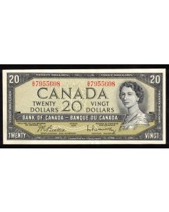 1954 Canada $20 banknote Beattie Rasminsky G/W 7955608 Choice AU