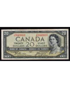 1954 Canada $20 devils face banknote Beattie Coyne D/E 5843663 VF