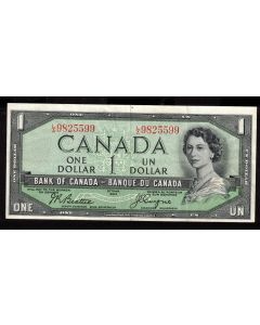 1954 Canada $1 devils face banknote Beattie Coyne L/A 9825599 nice VF+
