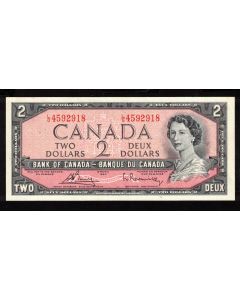 1954 Canada $2 banknote Bouey Rasminsky L/G 4592918 Choice AU/UNC Choice 