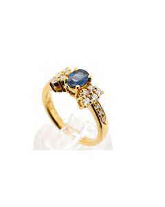 18K Yellow Gold Oval Sapphire Diamond Ring 0.65ct Sapphire 0.40ctw Dia Sz 5