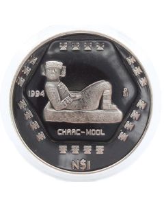 1994 Mexico $1 peso Chaac Mool 1/4 oz Silver Bullion Coin Proof