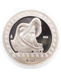 1992 Mexico $50 peso Guerrero Aguila - 1/2 oz Silver Bullion Coin Proof