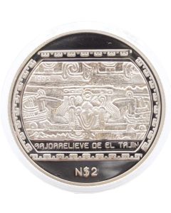 1993 Mexico $2 peso Bajorrelieve Del Tajin 1/2 oz Silver Bullion Coin Proof