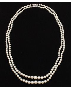 AKOYA Pearls x 199 cream/rose double strand 19 and 17 inch w/appraisal $3500.00