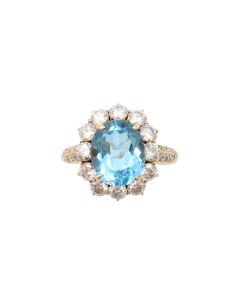 4.62 ct Blue Topaz and 32 Diamonds 14K yg ring Size-8.5 w/appraisal $4,800.