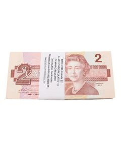 100 x 1986 Canada $2.00 notes Thiessen Crow EGR0919800-99 AU+ to CH UNC+