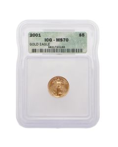 2001 $5 American Gold Eagle 1/10 oz Gold Coin – ICG MS70