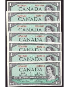 7x 1954 Canada $1 consecutive banknotes CH UNC63 EPQ