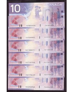 6x 2000 Canada $10 notes Knight Theissen 4xFDT 2xFDV Choice UNC