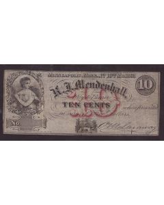 R. J. Mendenhall, Ten Cents Scrip Note 1862 10 01 Extremely Scarce VF+ 