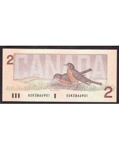 1986 Canada $2 banknote Crow Bouey AUK3866901 Choice AU/UNC