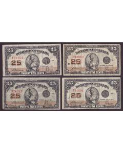 4x 1923 Canada 25 cent banknotes McCavour Saunders 4-notes all VF or better