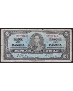 1937 Canada $5 note Gordon Towers R/C2271933 mis-cut 3mm extra length